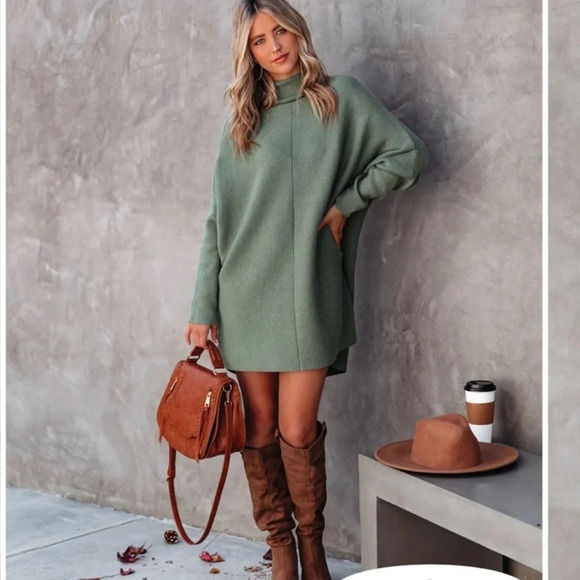 Davi & Dani Vici Cream Knit Turtleneck Sweater Dress Size Large - Picture 3 of 12